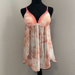 Lilac+London Baby Doll Lingerie Top Women's Large Peach White Floral Lace Detail